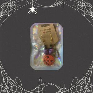 🎮Pumpkin Halloween Leather Cord Necklace with Purple Skull Earrings